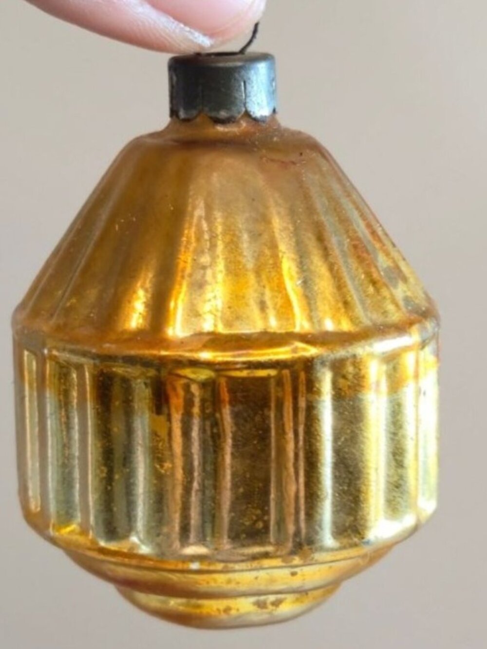 Vintage Mercury Glass Prewar Christmas Ornament Carousel Lantern gold Corning US